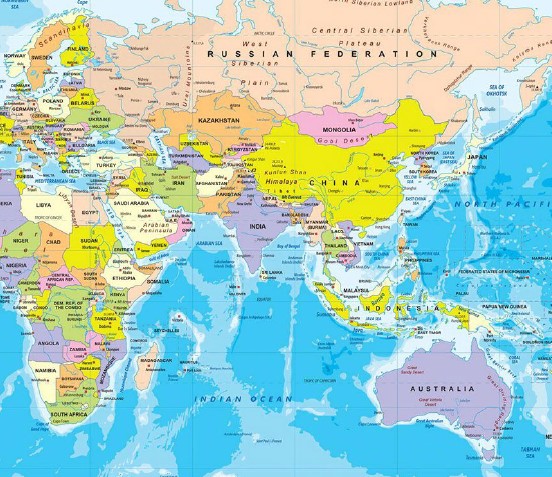 World A4 Political Map Dark Blue Ocean - Maps, Books & Travel Guides