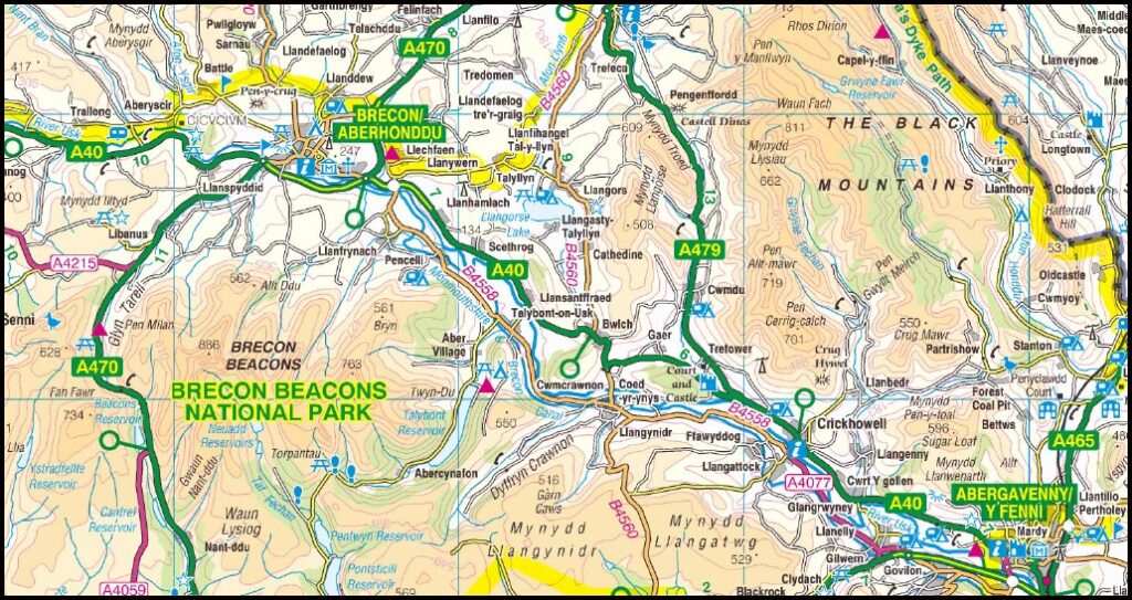 Mid Wales Brecon Beacons Road Map A-Z Flat Poster - Maps, Books ...